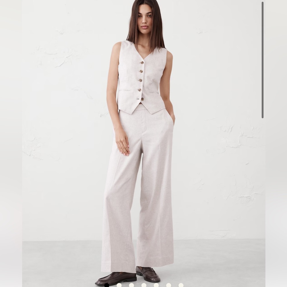NWT Banana Republic HAYDEN WIDE-LEG LINEN-BLEND PULL-ON PANT